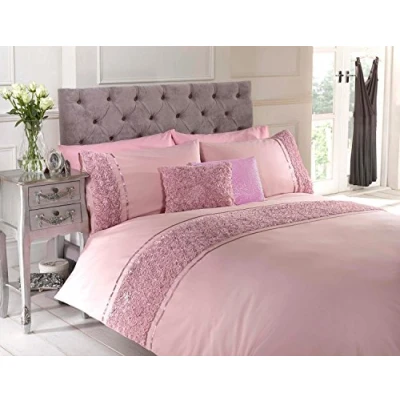 Image of Rapport Duvet Quilt Cover Set Bedding Raised Rose &amp; Ribbon Polycotton, Cotton and Polyester