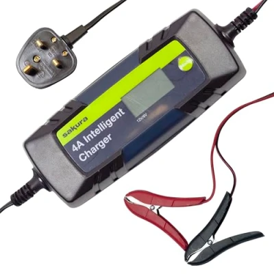 Image of Sakura CE 4000 4.0 Amp Intelligent Battery Charger for 6V and 12V Car Batteries, Black