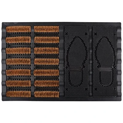 Image of Esschert Design Door Mat Shoe Brush Coconut Rubber Fibre Black/Brown 60 x 40 3.6 cm