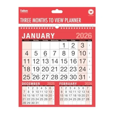 Image of 2025 Calendar Planner Month to View/Week View Organiser Spiral Bound Wall for Home Business Office School (Three Months View)