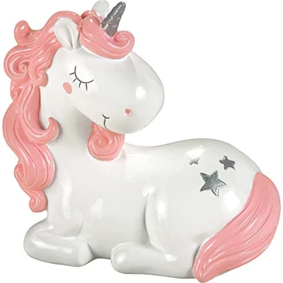 Image of Mousehouse Gifts Pretty Pink and White Unicorn Money Box/Piggy bank for Children (Laying Unicorn)