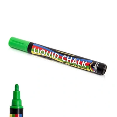 Image of Liquid Chalk Marker Pen Green 5mm Bullet Nib Wet Wipe Erasible Pen. Rain Proof For Inertior And Exterior Use On Chalkboards Blackboards Menus