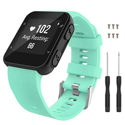Image of MoKo Watch Band Compatible with Forerunner 35/30, Soft Silicone Sport Bracelet Strap 6pcs Screws and 2pcs Screwdrivers for 35 GPS Running Smartwatch,Mint Green