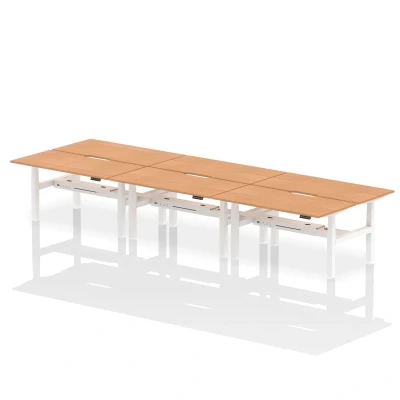 Image of Air B2B 1600x800mm Height Adjustable 6P Bench Desk Scalloped Oak/White