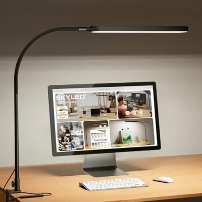 Image of SKYLEO Desk Lamp 85cm Light Flexible Gooseneck 5 Color Modes X 11 Brightness Levels 1300LM Timmer &amp; Memory Function 12W Clip on Black