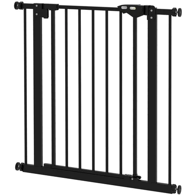 Image of PawHut Dog Gate Stair Pressure Fit Pets Barrier Auto Close for Doorway Hallway, 74 80cm Wide Adjustable, Black