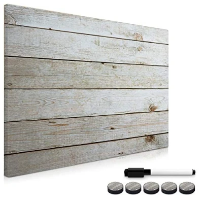Image of Navaris Magnetic Memo Board Whiteboard 70 x 50 cm Dry Erase White with Design for Wall Includes Marker and Magnets Wooden Planks