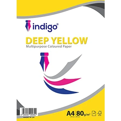 Image of Indigo® A4 80gsm Coloured Paper Origami Assorted Multi Colour for Art &amp; Craft Sheets (Deep Yellow, 100 Sheets)