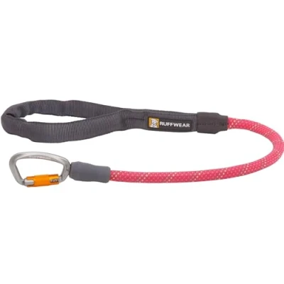 Image of Ruffwear Knot a Long Short Dog Lead, No Pull 0.7m Leash with Padded Handle, Lightweight &amp; Heavy Duty Anti Tangle Training Secure Locking Carabiner, Fireweed Pink