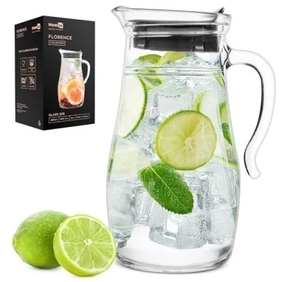 Image of Homiu 1.8L Glass Water Jug with Lid Pitcher Carafe Iced Tea Hot Cold Wine Coffee Milk and Juice Beverage for Fridge