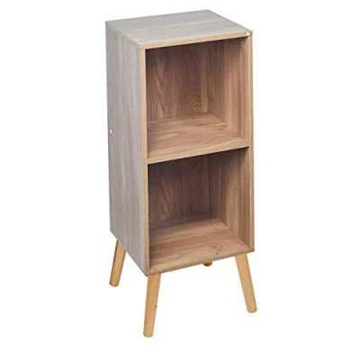 Image of URBNLIVING Wooden Storage Cube Bookcase Scandinavian Style Legs Unit (Oak Bookcase, Beech Legs)