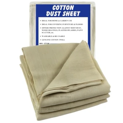 Image of Dust Sheets Cotton for Painting &amp; Decorating Drop Cloth Fabric Cover Furniture (Cotton Twill, 10ft x 8ft 3.10m 2.40m) (1xCT108)