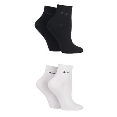 Image of Elle Ladies Patterned and Plain Assorted Sock Styles including Anklets, No Show, Trainer Regular Bamboo Socks in a Multipack of 4 Anklet Black/White 8
