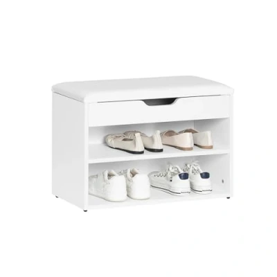 Image of SoBuy 2 Tiers Shoe Rack Cabinet Storage Bench with Folding Padded Seat, FSR25 W, Polyurethane, White