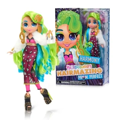 Image of Hairdorables Hairmazing Prom Perfect Fashion Dolls, Harmony, Green and Blue Hair, Kids Toys for Ages 3 Up by Just Play