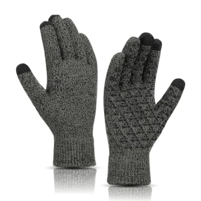 Image of BSLVWG Winter Warm Gloves,Winter Touchscreen Knitted Gloves, Unisex Anti Slip Thermal Wool Lined Windproof Driving Running Cycling Gloves for Men Women (Dark gary, Men)