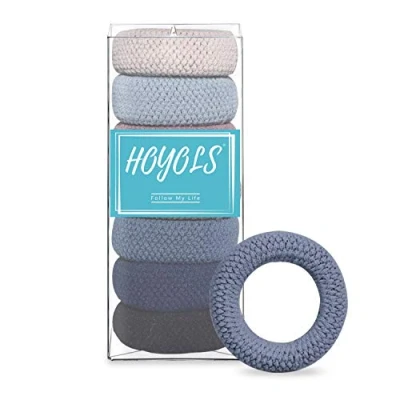 Image of Large Thick Hair Ties, Cotton Stretch, Ponytail Holder Seamless Bands Scrunchies Accessories for Women Mens Ties No Crease Headband HOYOLS (7 pcs Set)
