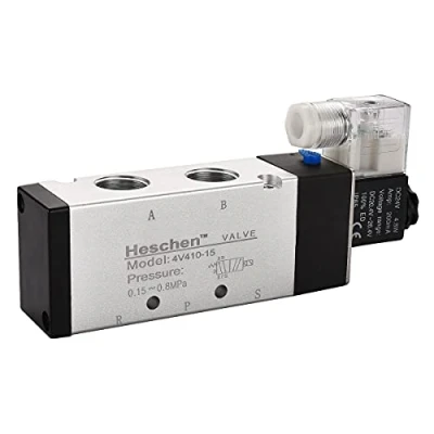 Image of Heschen Electrical Pneumatic Solenoid Valve, 4V410 15, 24VDC 4.8W, PT1/2&#039;&#039;, 5 Way 2 Position, CE