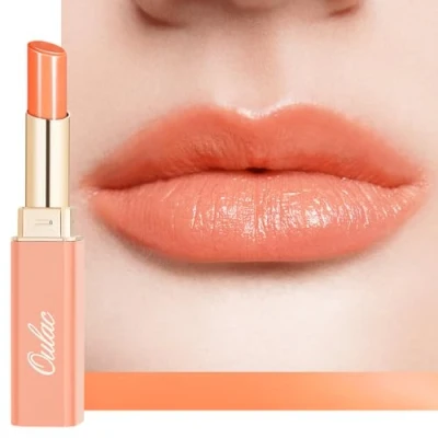 Image of Oulac Orange Lipstick Moisture Shine Hydrating &amp; Tinted Lip Balm for Dry Lips, Medium Coverage Colour Juicy Look, Glossy Finish, Vegan, Cruelty Free, Melon (21)