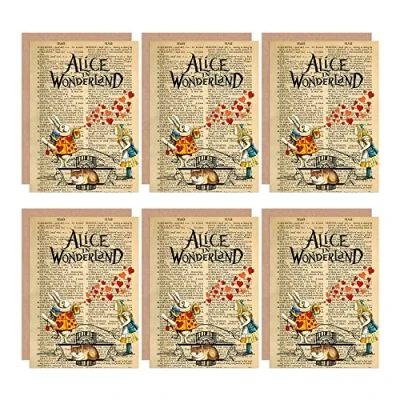 Image of Wee Blue Coo Upcycle Dictionary Alice Wonderland Collage Blank Greeting Cards With Envelopes Pack of 6