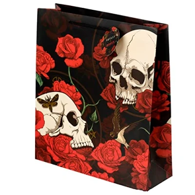 Image of Gift Bag Skulls and Roses Red XL
