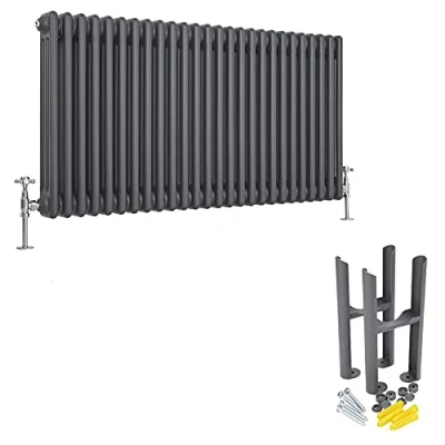 Image of Milano Windsor Anthracite Cast Iron Style Horizontal Triple Column Radiator Feet 600mm x 1190mm