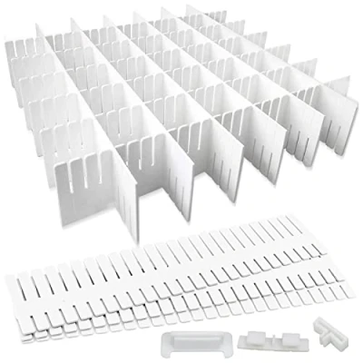 Image of GIAK Drawer Dividers Adjustable Organizer 16 PCS White Organiser 32 x 7 cm DIY Cut at Will for Socks, Underwear, Makeup, Kitchen, Bedroom, Dresser