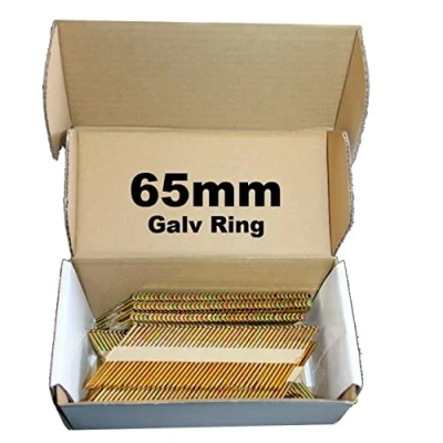 Image of 1000 x 65mm Galvanised Ring Framing Nails,Clipped D Head, for DEWALT 18v Cordless DCN692