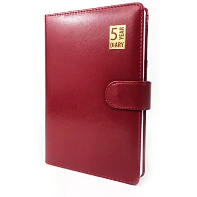 Image of JMS we create smile A5 Size 5 Year Undated Leatherette Padded Diary with Magnetic Closure Daily Writing Journal (Red)
