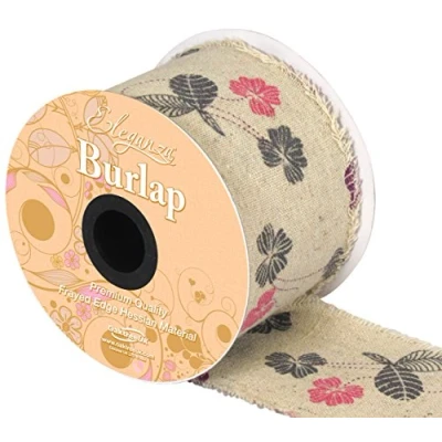 Image of Eleganza Burlap Frayed Edge Contemporary Floral 70mm x 10m