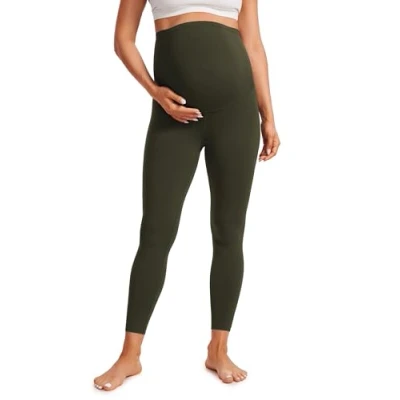 Image of CRZ Yoga Women&#039;s Butterluxe 25&quot; Maternity Leggings Over Bump Workout Pregnancy Soft Belly Support Pants Olive Green 14
