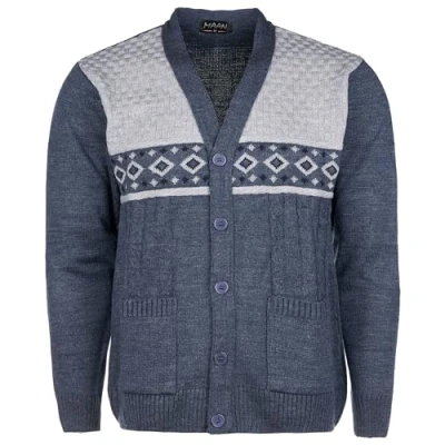 Image of Mens Knitted Long Sleeve Cardigan Classic Style V Neck Full Front Button Closure Sweater 4XL, Denim