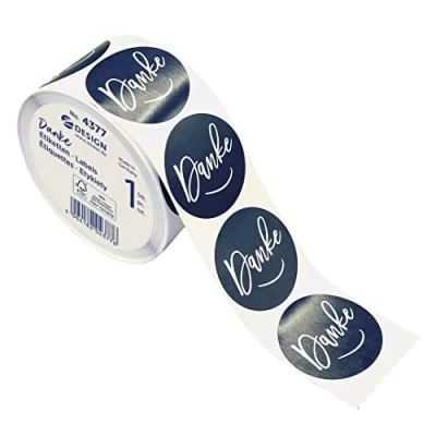 Image of AVERY Zweckform 600 Stickers Thank You (Made in Germany, Diameter 38 mm, Midnight Blue Gift Stickers, White Lettering, Self Adhesive Decoration, Cards, Bags, Vouchers) Sticker on Roll,