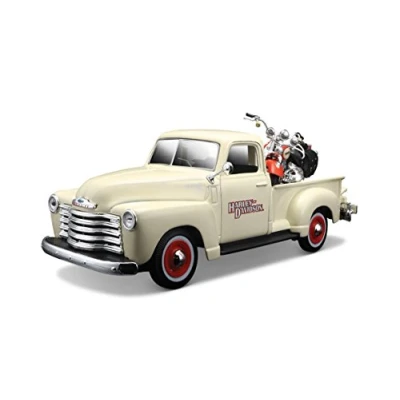 Image of Tobar M32194 Maisto Harley Davidson/Chevrolet 3100 Pickup with FLSTS Heritage Springer Motorcycle Die Cast Vehicle, Black