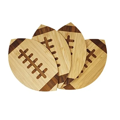 Image of 40YARDS American Football Coasters Made of Bamboo (Pack 4) with Tactile Stitching (Engraved) Perfect for Glasses &amp; Cups Great as a Decoration Gift