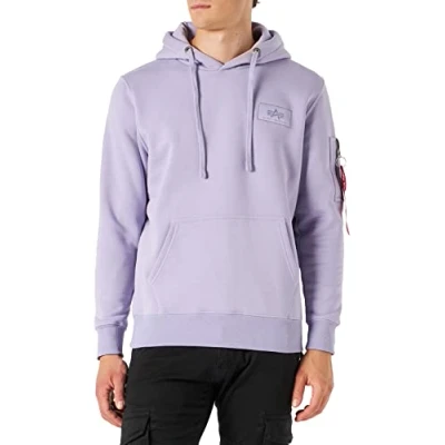 Image of Alpha Industries Men&#039;s Back Print Hoody Hooded Sweat Sweatshirt, Pale Violet, XL