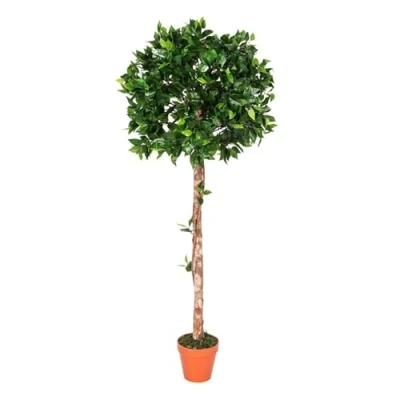 Image of HOMESCAPES 4 ft Green Ficus Topiary Artificial Tree in Brown Pot, 125 cm Lifelike Leaves Replica Plant