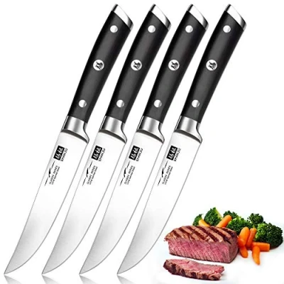 Image of SHAN ZU Kitchen Steak Knives Set Japanese Sets of 4, High Carbon Super Sharp German Stainless Steel Knife with 15Double Sides Edge &amp; Ergonomic Pakkawood Handle