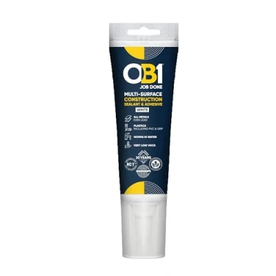 Image of OB1 White Multi Surface Construction Sealant &amp; Adhesive Hybrid Technology Excellent Chemical Resistance Water Resistant Weather Food Safe 80ml Tube