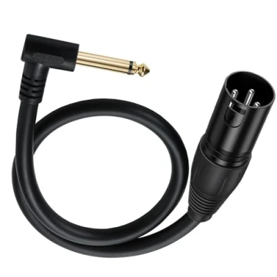 Image of Halokny XLR to 1/4 Cable, 90 Degree 6.35mm (1/4 Inch) Mono TS Plug Male 3 pin Balanced Microphone Stereo Audio Converter Adapter 50cm/1.6Feet (XLR TS)