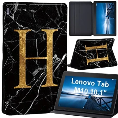 Image of Case for Lenovo Tab M10 TB X605F/ X605L/ X505F/ X505L Leather Stand Cover 10.1 Inch Tablet (letter H on black marble)