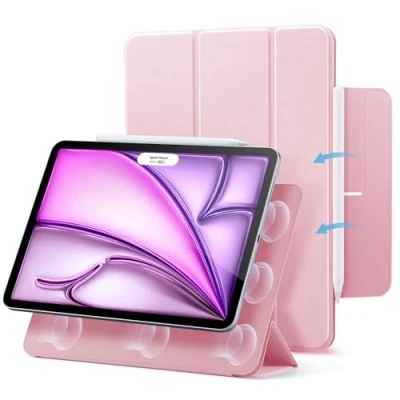 Image of ESR Magnetic Case for iPad Air 13 Inch M2 2024, Pro 12.9 (2022/2021, 6th/5th Gen), Powerful Attachment, Slim Trifold Stand Case, Supports Pencil Pro/USB C, Rebound Series, Pink