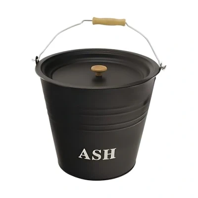 Image of ADEPTNA 12L Vintage Metal Ash Bucket with Lid Wooden Handle Fireplace Container Litre Coal Bin