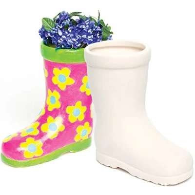 Image of Baker Ross AG273 Wellington Boot Ceramic Flowerpots (Pack of 2) for Kids To Decorate