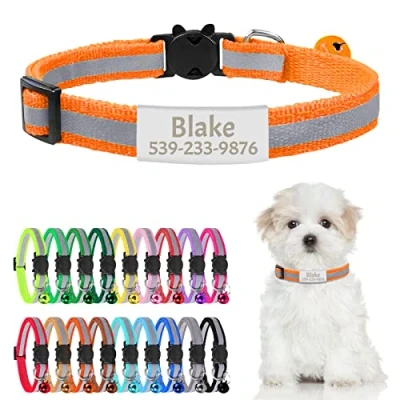 Image of Uiopa Cat Collars Quick Release with Name Tag, Collar Personalised, Reflective Bell &amp; Safety Release, Personalised Kitten (Grass Green)