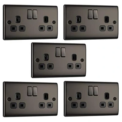 Image of Pack of 5 x BG Nexus NBN22B Twin Switch Sockets Black Nickel 13A