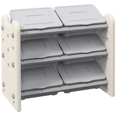 Image of AIYAPLAY Kids Toy Storage Units, 3 Tier Toys Organiser with 6 Boxes, for Bedroom, Playroom, Nursery, 76 x 37 60cm, Grey