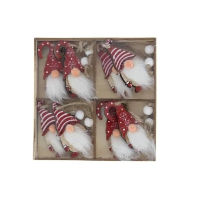 Image of Festive Productions Assorted Wooden Gonks Hanging Christmas Decoration Pack of 8 6cm Red/White Gonk Themed Décor Xmas Perfect for Home Living Room Trees