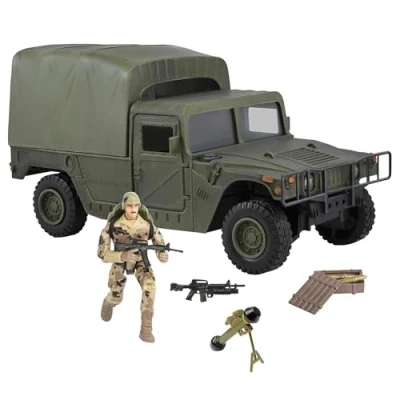 Image of WORLD PEACEKEEPERS from Peterkin 26cm Humvee Soft Top Truck with Military Figures and Accessories 1:18 Scale Action &amp; Ages 3+
