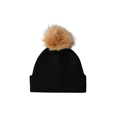 Image of PIECES Women&#039;s Pcnasina Hood Pom Bc Knitted hat, Black, One Size Fits All